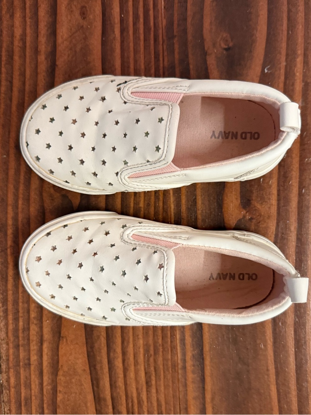 Old Navy White Slip-On Sneakers with Pink Trim and Star Cutouts
